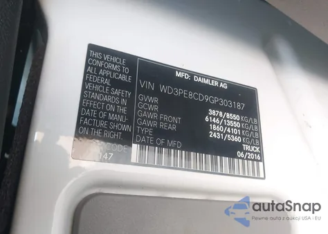 2016 Mercedes-Benz Sprinter 2500 High Roof z USA, uszkodzony, nr VIN WD3PE8CD9GP303187